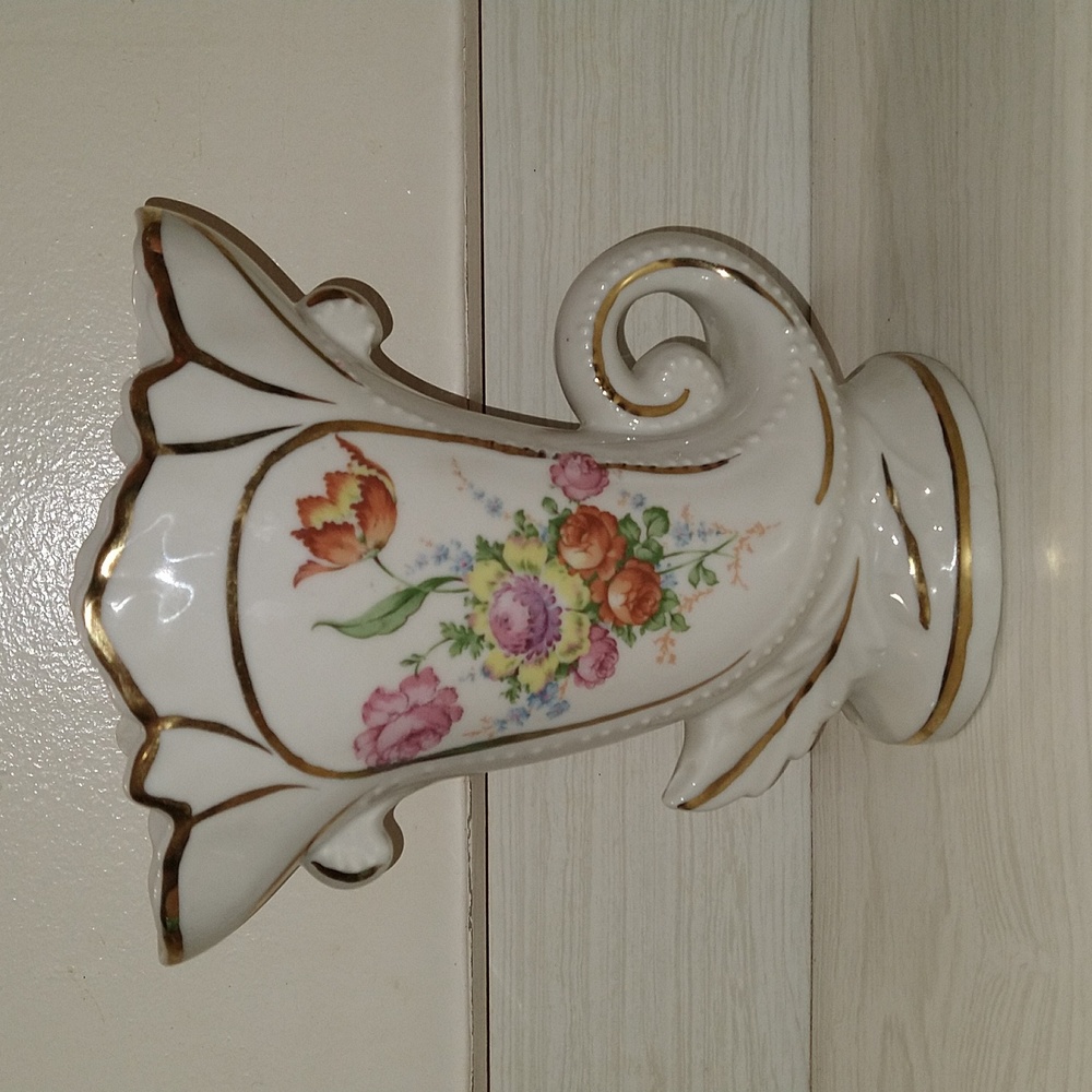Vintage Antique Hand Painted Porcelain Floral Vase Made In Belgium